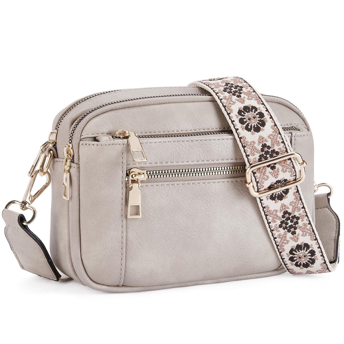Sac Bandoulière Triple-Zip à Sangles Brodées – Sac Crossbody Femme | Ravelux