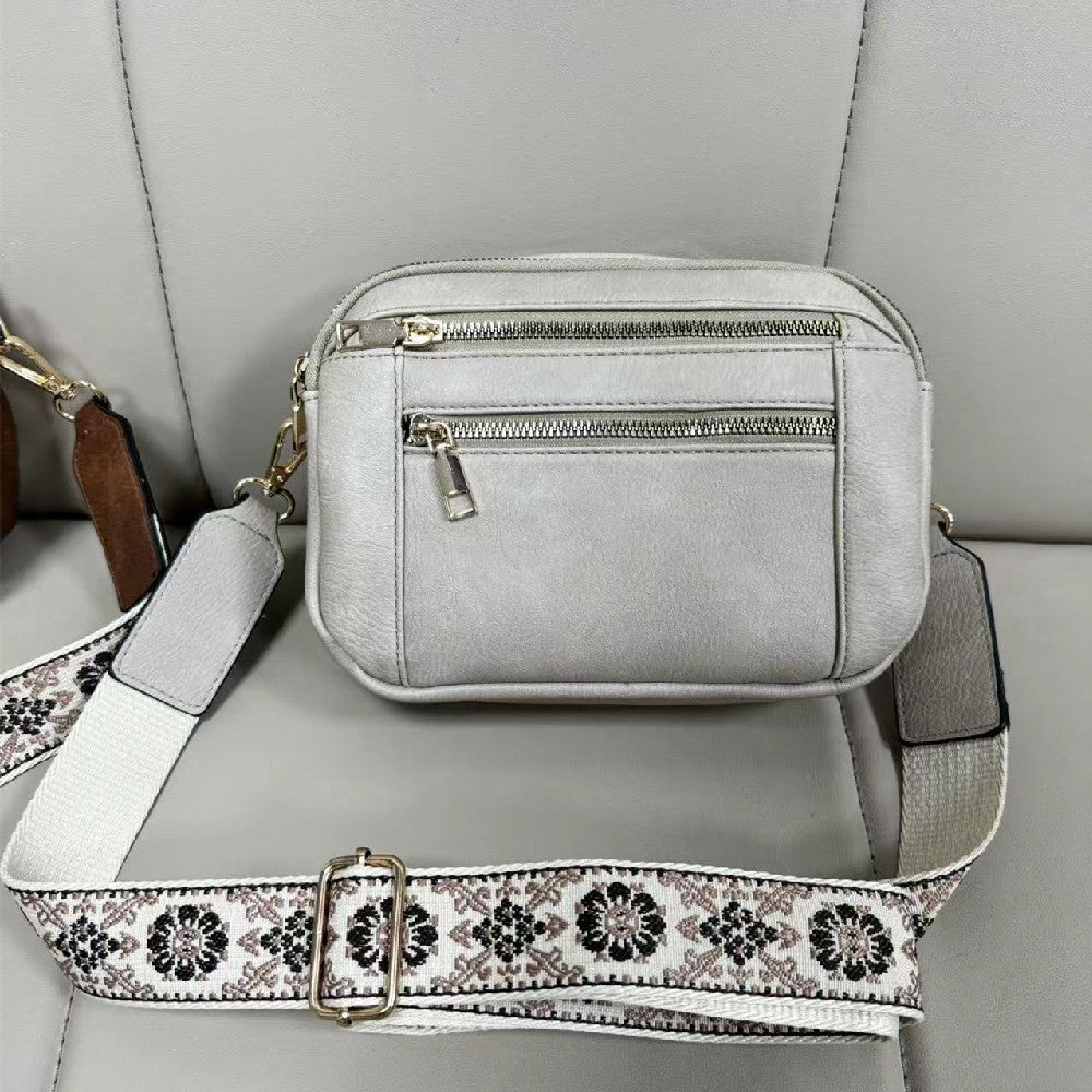 Sac Bandoulière Triple-Zip à Sangles Brodées – Sac Crossbody Femme | Ravelux