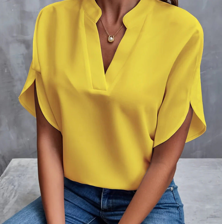 Chemisier Été Femme Col V – Manches Courtes, Chiffon Léger | Ravelux