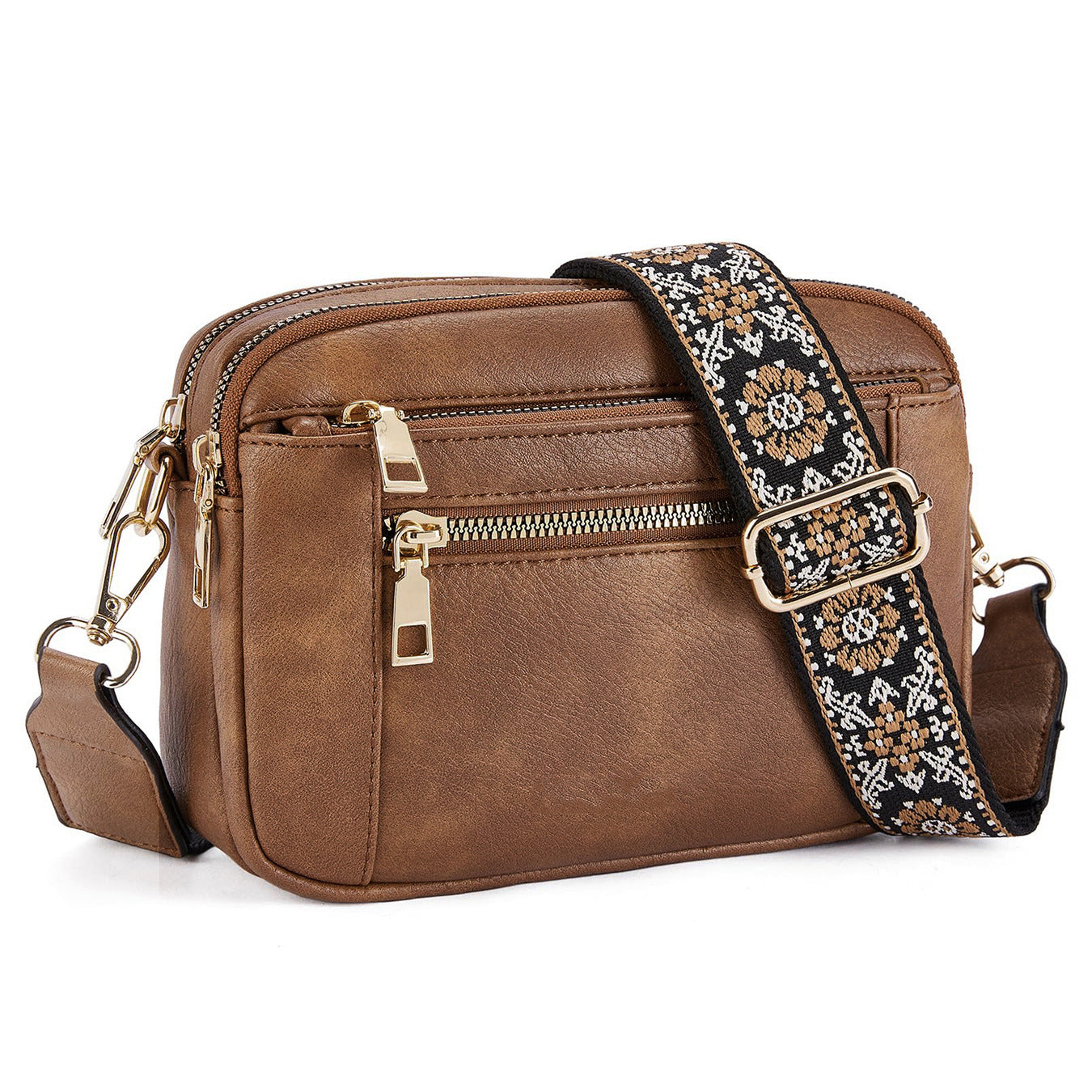 Sac Bandoulière Triple-Zip à Sangles Brodées – Sac Crossbody Femme | Ravelux