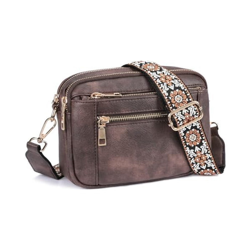 Sac Bandoulière Triple-Zip à Sangles Brodées – Sac Crossbody Femme | Ravelux