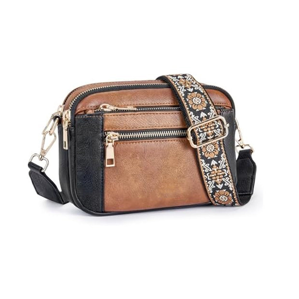 Sac Bandoulière Triple-Zip à Sangles Brodées – Sac Crossbody Femme | Ravelux