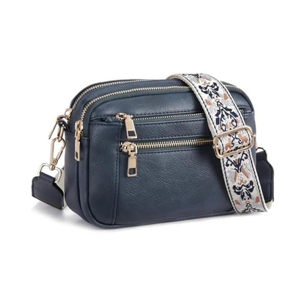 Sac Bandoulière Triple-Zip à Sangles Brodées – Sac Crossbody Femme | Ravelux