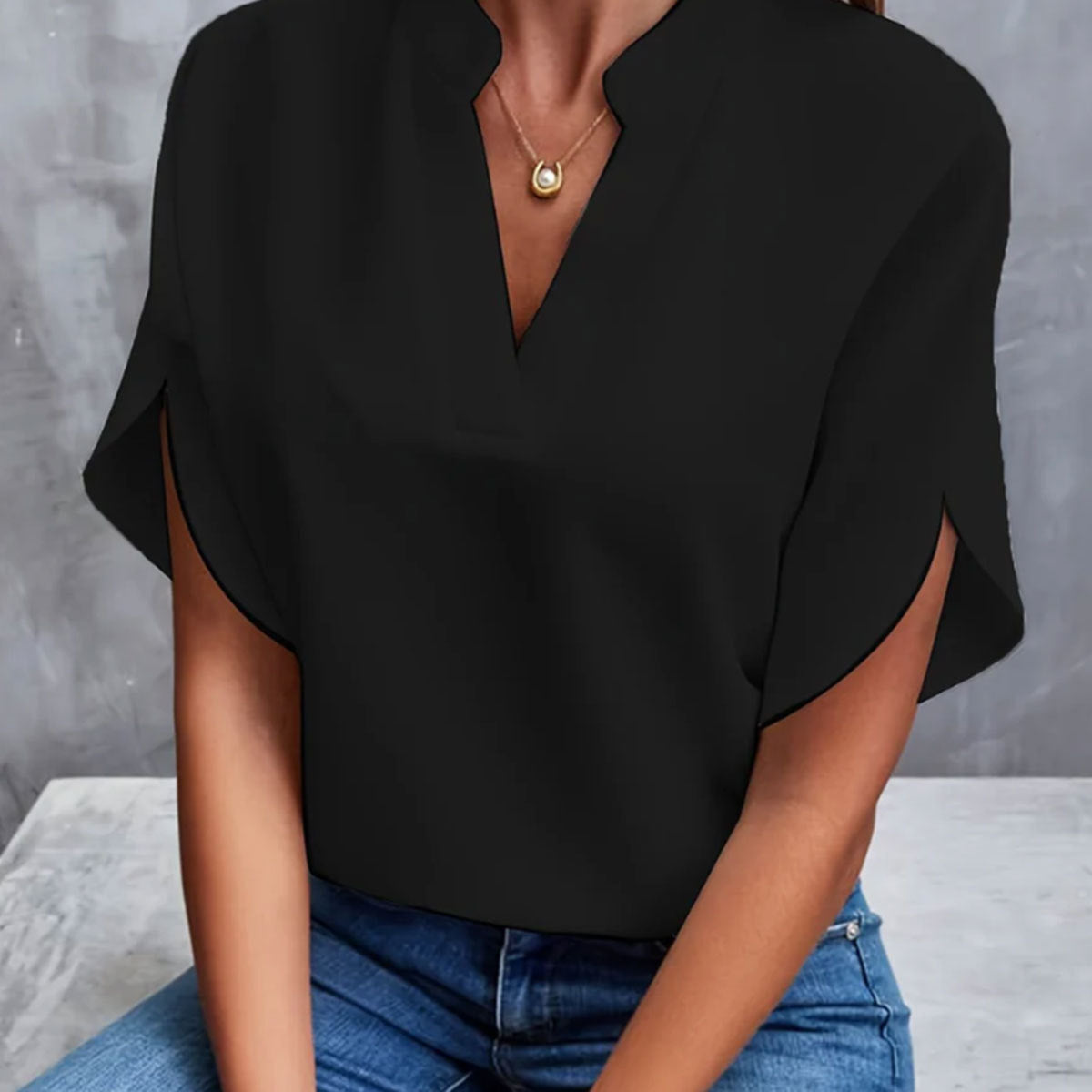 Chemisier Été Femme Col V – Manches Courtes, Chiffon Léger | Ravelux