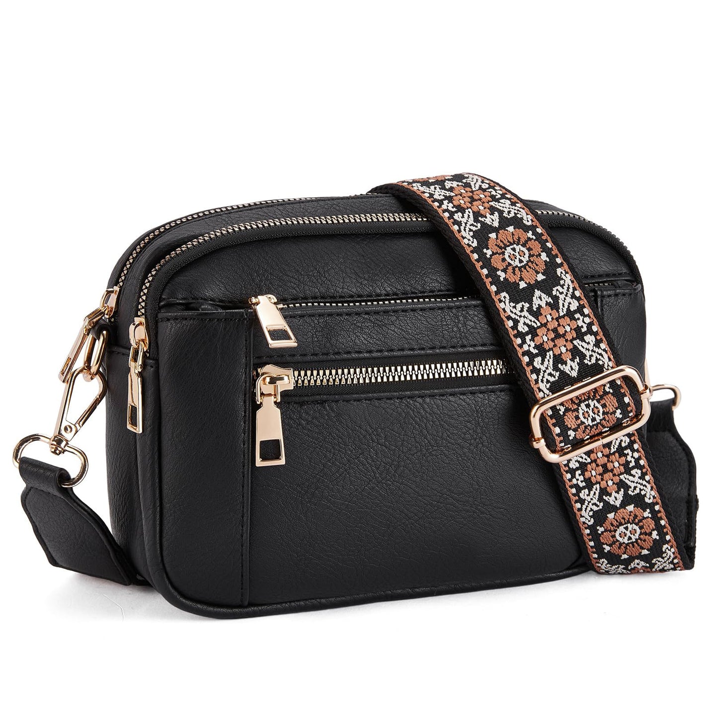 Sac Bandoulière Triple-Zip à Sangles Brodées – Sac Crossbody Femme | Ravelux