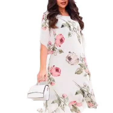 Robe Femme Ample à Col Rond – Imprimé Chic en Chiffon Léger | Ravelux