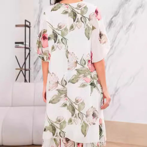 Robe Femme Ample à Col Rond – Imprimé Chic en Chiffon Léger | Ravelux