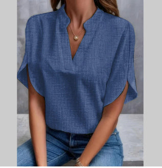 Chemisier Été Femme Col V – Manches Courtes, Chiffon Léger | Ravelux