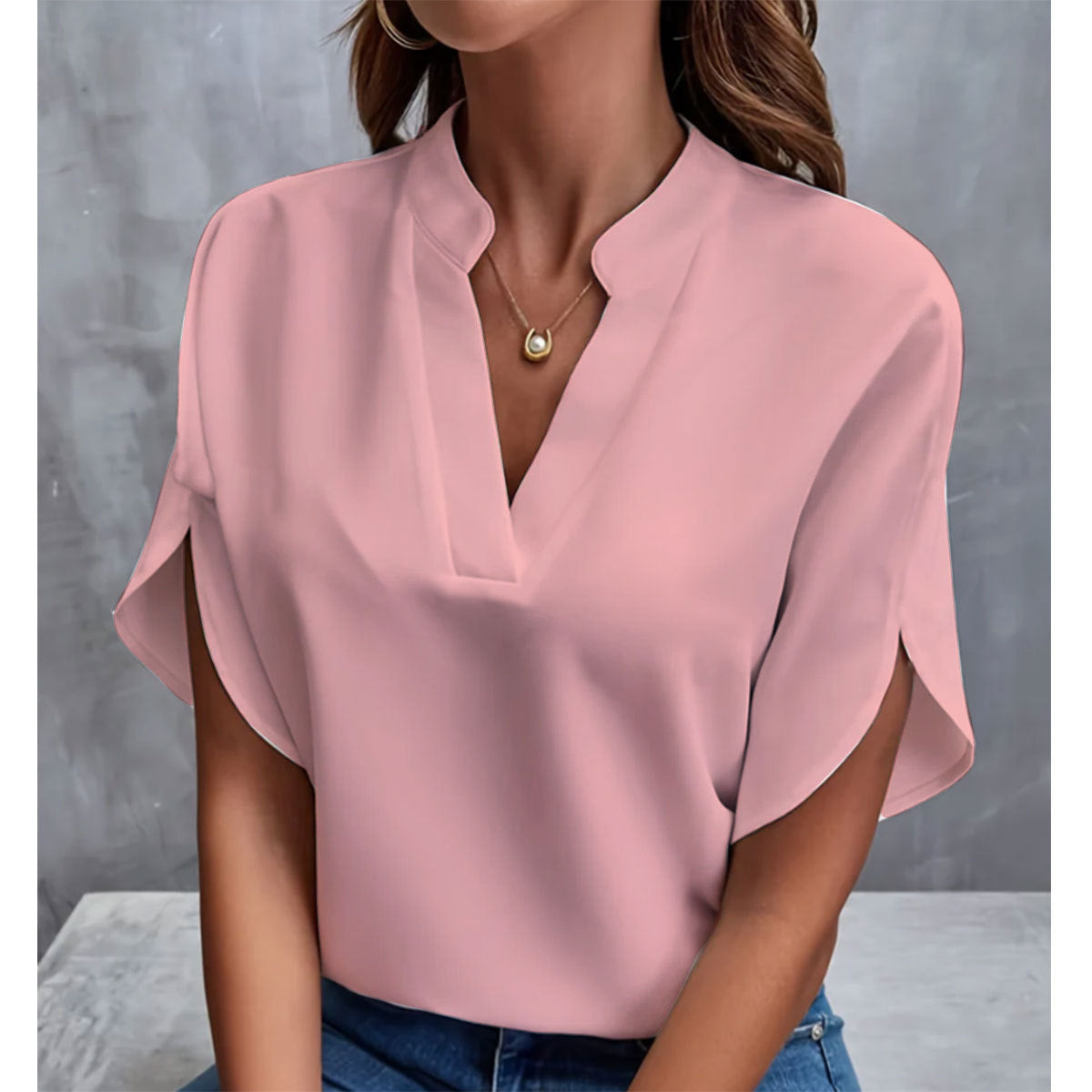 Chemisier Été Femme Col V – Manches Courtes, Chiffon Léger | Ravelux