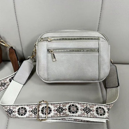 Sac Bandoulière Triple-Zip à Sangles Brodées – Sac Crossbody Femme | Ravelux