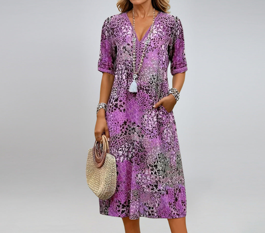 Robe Patchwork à Col V – Légèreté & Élégance Décontractée | Ravelux