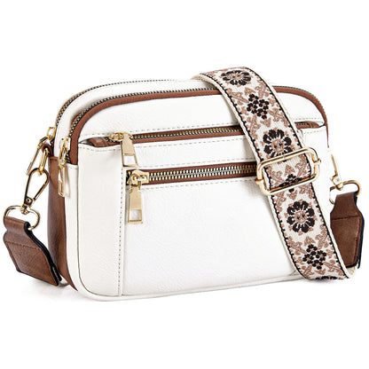 Sac Bandoulière Triple-Zip à Sangles Brodées – Sac Crossbody Femme | Ravelux