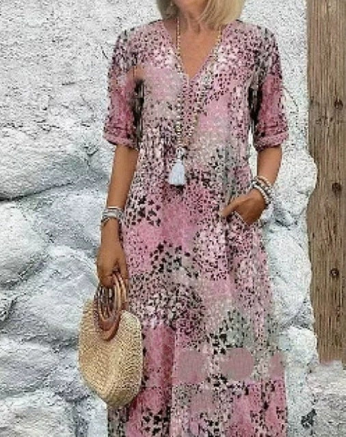 Robe Patchwork à Col V – Légèreté & Élégance Décontractée | Ravelux