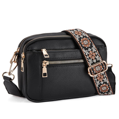 Sac Bandoulière Triple-Zip à Sangles Brodées – Sac Crossbody Femme | Ravelux