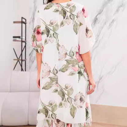 Robe Femme Ample à Col Rond – Imprimé Chic en Chiffon Léger | Ravelux