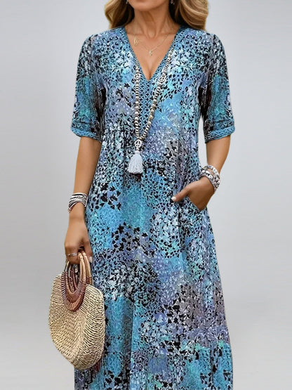 Robe Patchwork à Col V – Légèreté & Élégance Décontractée | Ravelux