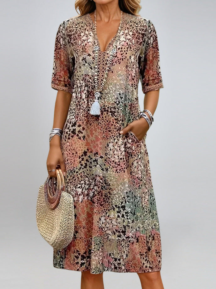 Robe Patchwork à Col V – Légèreté & Élégance Décontractée | Ravelux