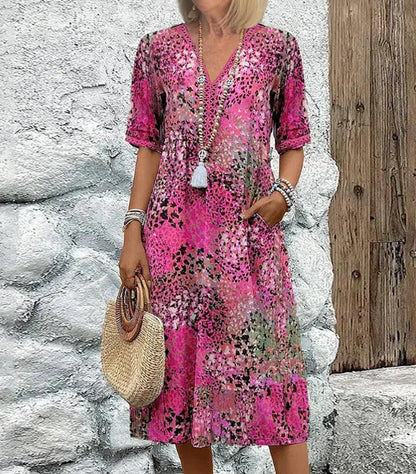 Robe Patchwork à Col V – Légèreté & Élégance Décontractée | Ravelux
